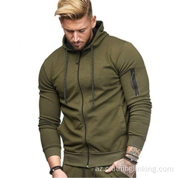 Kişi Hoodie Şalvar Tam Zip İynə Gödəkçəsi